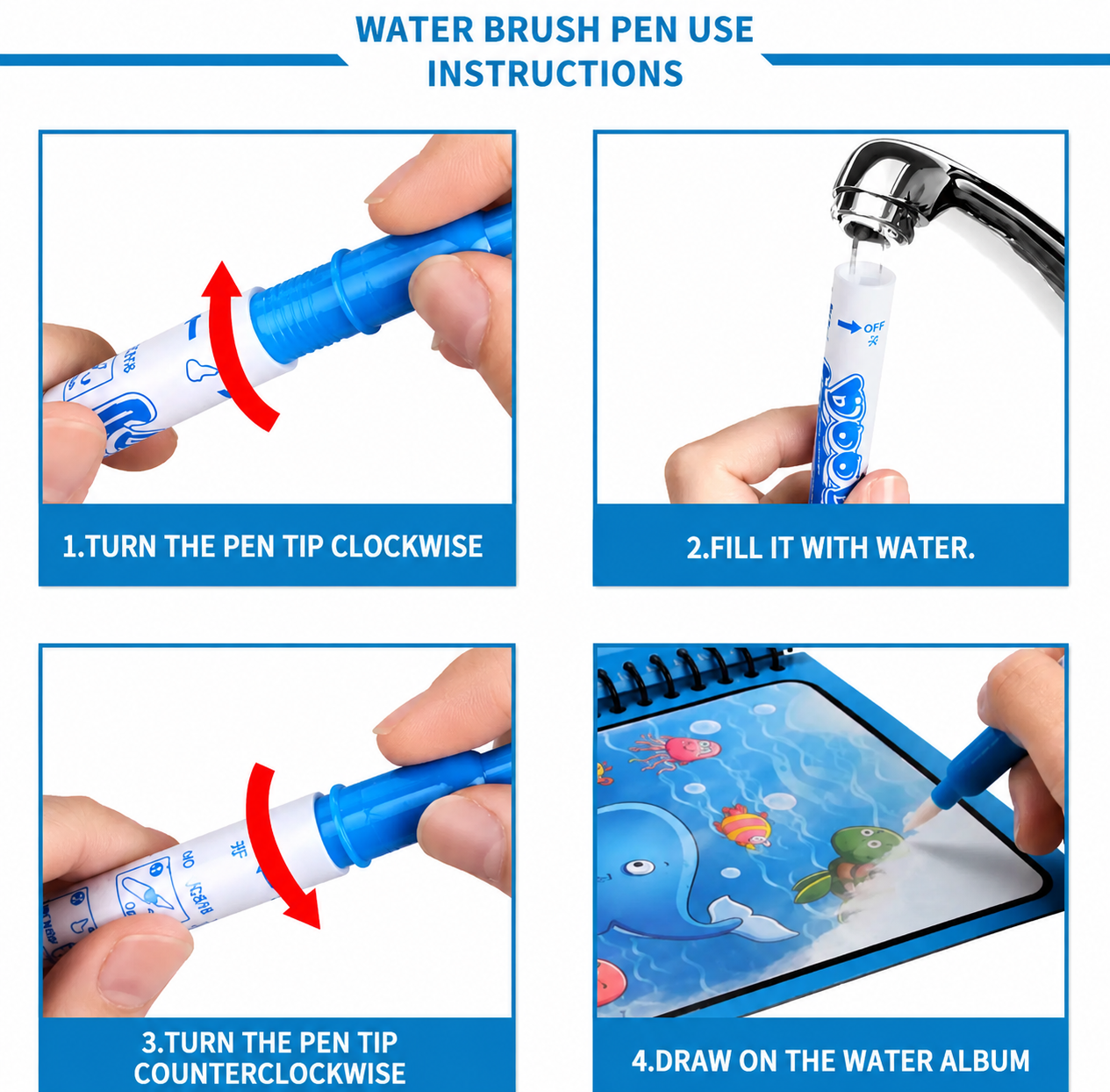 Magic Water Book Set (2 Different Books + 2 Water Pens)