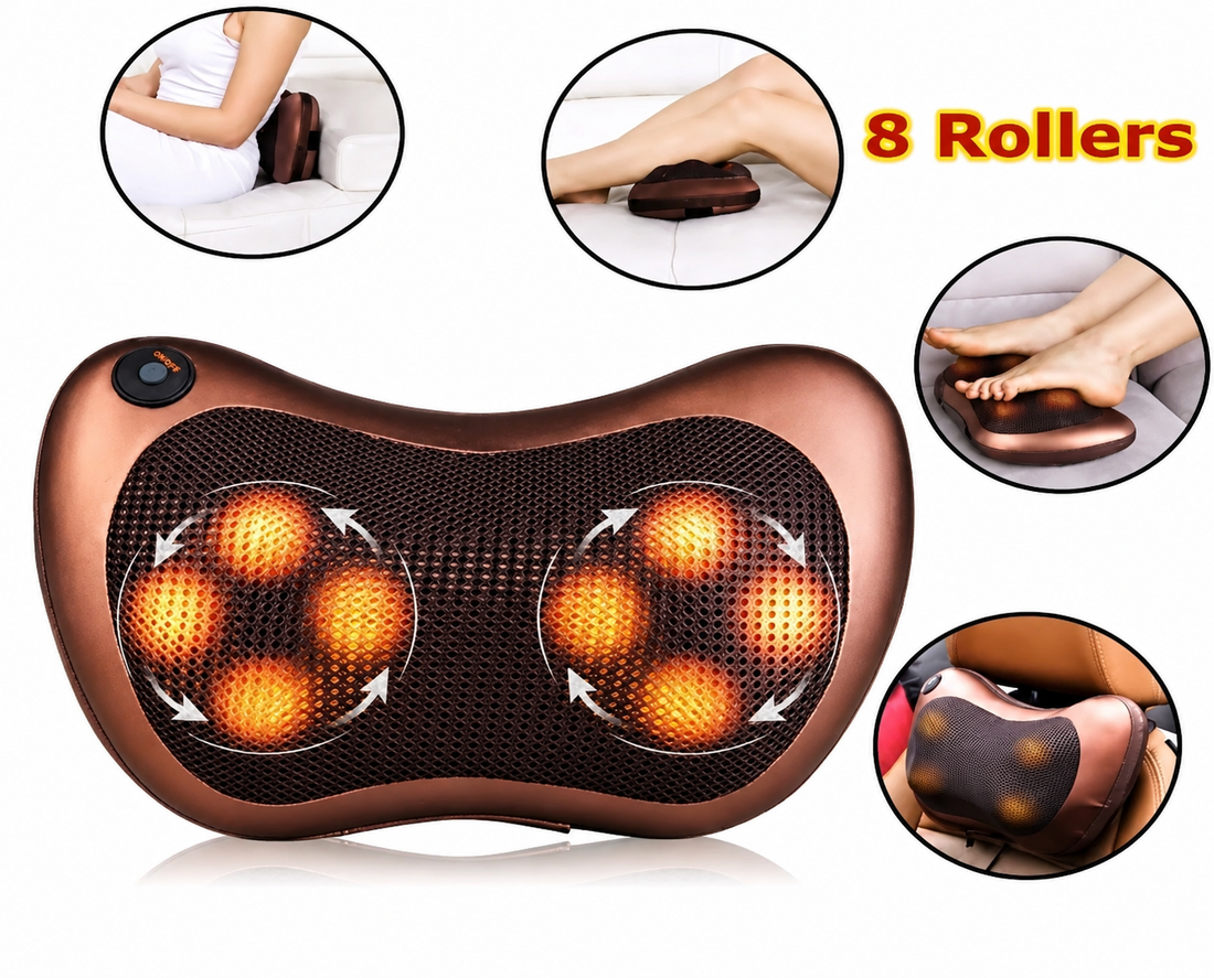 Premium 8-Roller Shiatsu Massage Pillow | Deep Tissue Neck, Back & Shoulder Massager with Heat Therapy