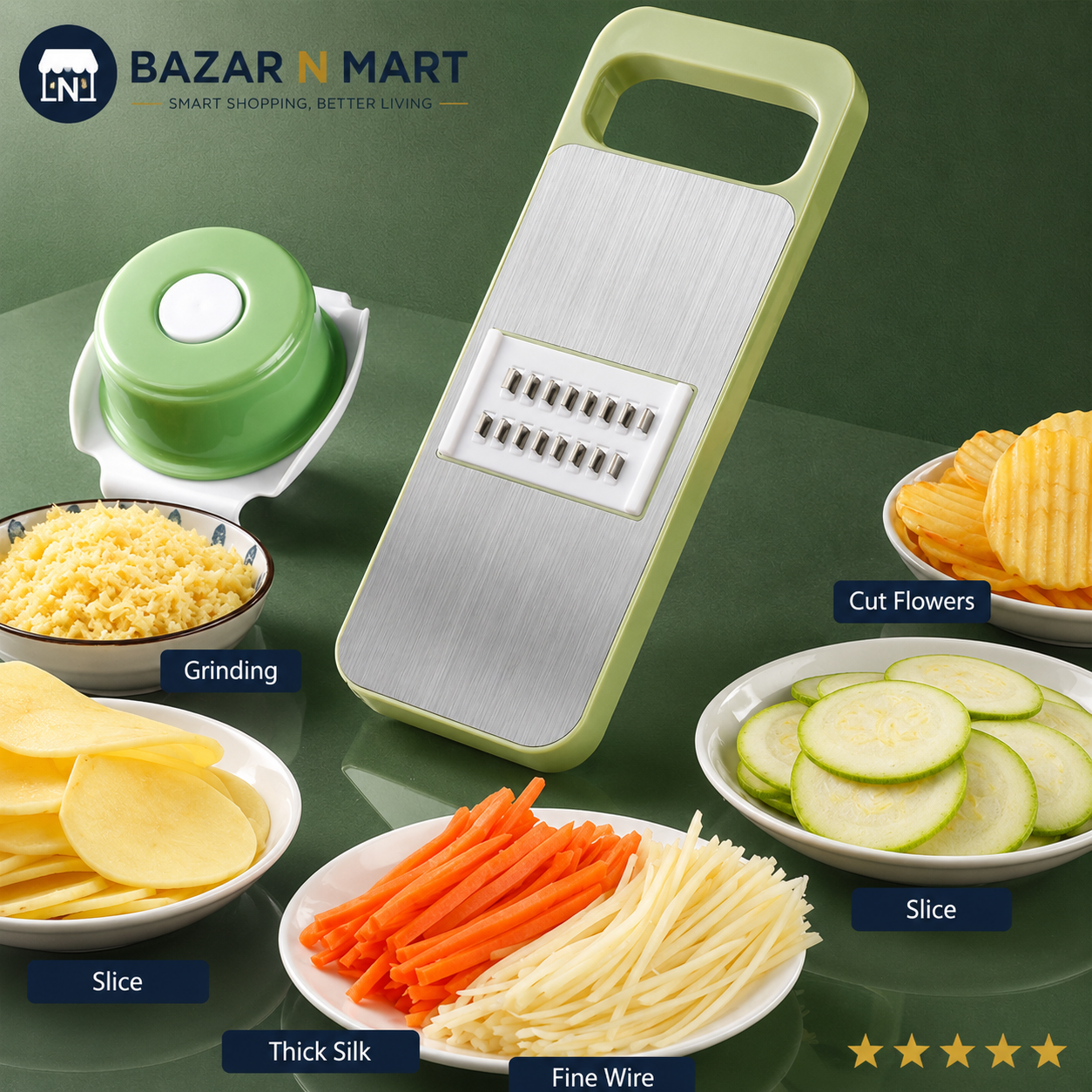 5-in-1 Multifunctional Stainless Steel Vegetable Cutter & Slicer