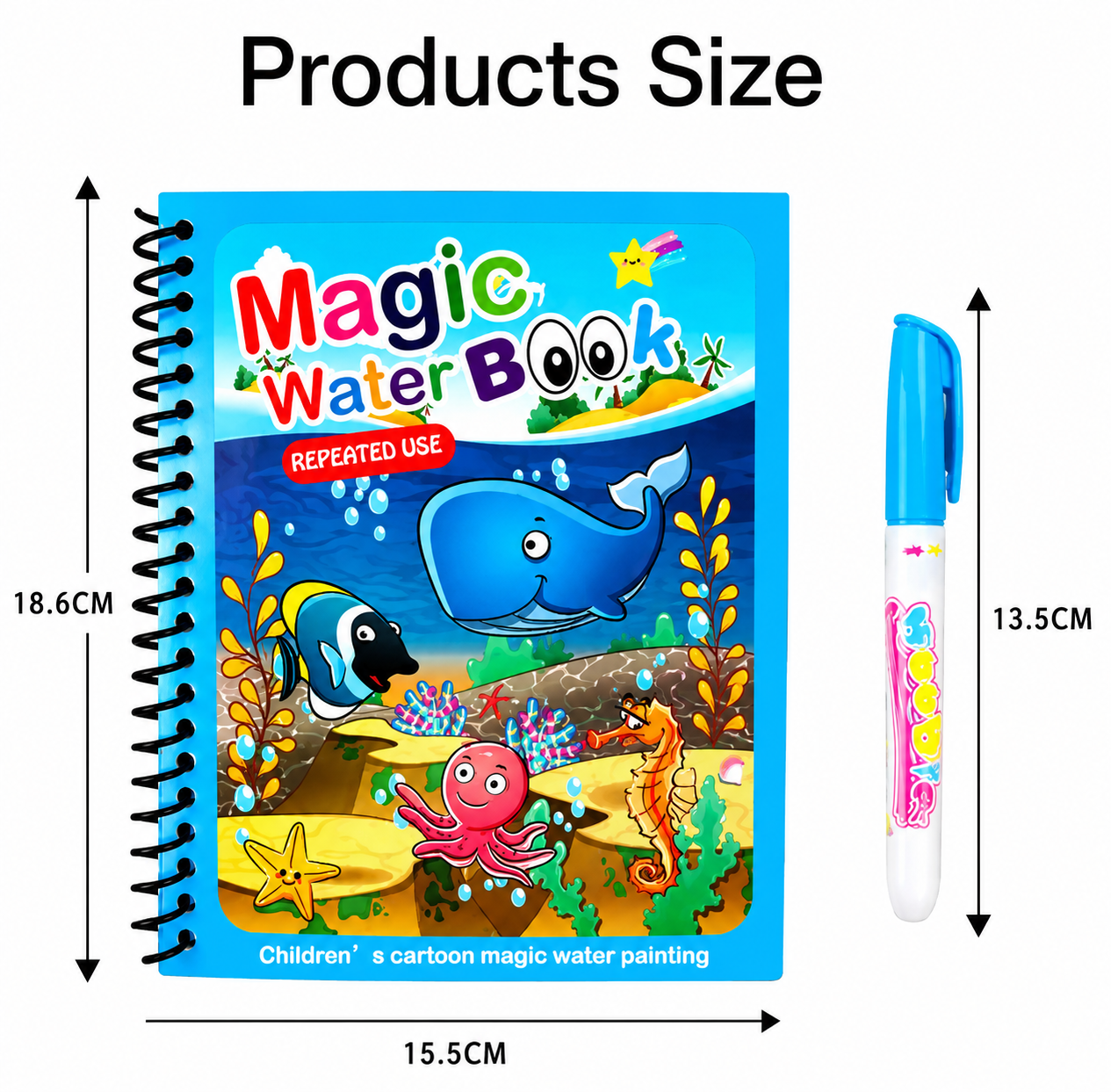Magic Water Book Set (2 Different Books + 2 Water Pens)