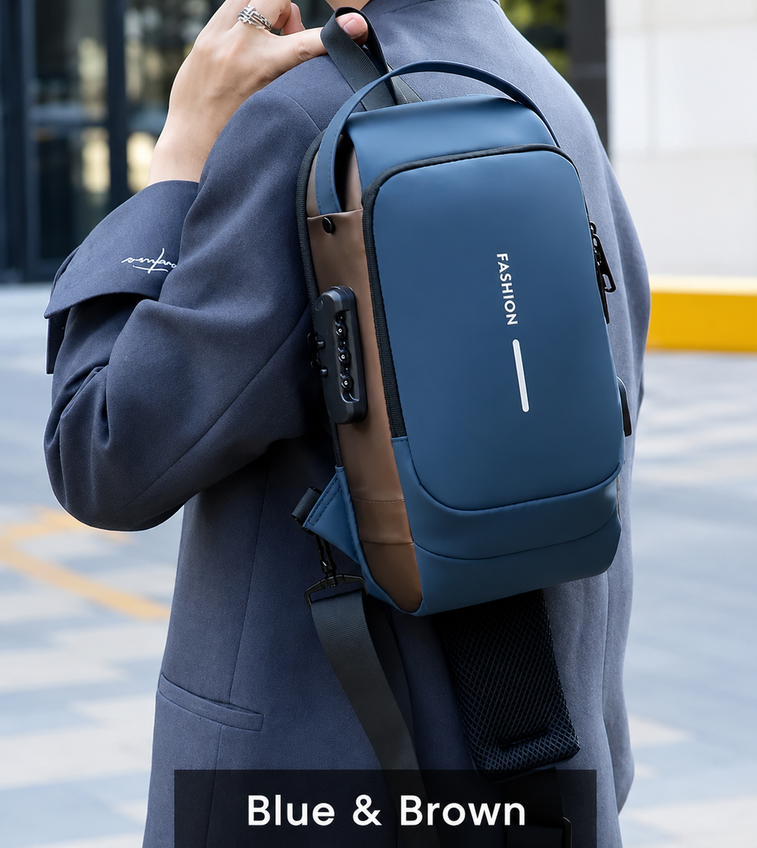 BAGSTREET New Waterproof Anti-Theft Unisex Sling Crossbody Bag with USB Charging Port and Combination Lock - Black