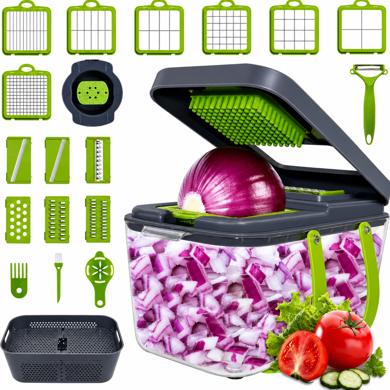 22-in-1 Multi-Function Vegetable Cutter – Chop, Slice & Grate Original